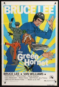 1a387 GREEN HORNET white title style 1sh '74 cool art of Van Williams & giant Bruce Lee as Kato!