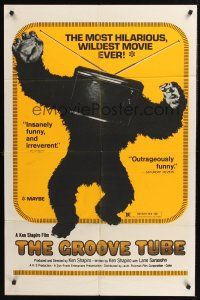 1a389 GROOVE TUBE 1sh '74 Chevy Chase, like TV's SNL, wild image of gorilla with television head!