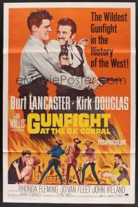 1a390 GUNFIGHT AT THE O.K. CORRAL 1sh R64 Burt Lancaster, Kirk Douglas, directed by John Sturges!