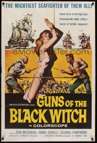 1a393 GUNS OF THE BLACK WITCH 1sh '61 super sexy art, unconquerable barbarians of the sea!