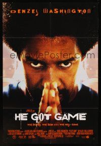 1a407 HE GOT GAME int'l DS 1sh '98 Spike Lee, basketball, close-up of Denzel Washington w/afro!