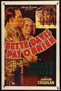 1a417 HELL'S HOUSE 1sh R30s Bette Davis top billed in movie she had a minor role in, cool art!