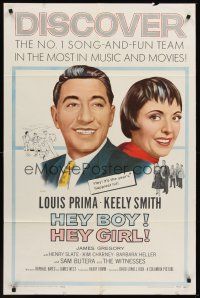 1a425 HEY BOY! HEY GIRL! 1sh '59 artwork of Louis Prima & Keely Smith, #1 song-and-fun team!