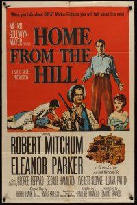 1a443 HOME FROM THE HILL 1sh '60 art of Robert Mitchum, Eleanor Parker & George Peppard!