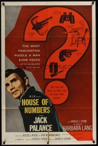 1a463 HOUSE OF NUMBERS 1sh '57 two Jack Palances, sexy Barbara Lang, most amazing get-away ever!