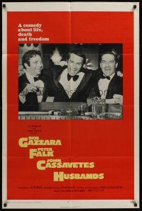 1a472 HUSBANDS 1sh '70 close up of Ben Gazzara, Peter Falk & John Cassavetes in tuxes at bar!