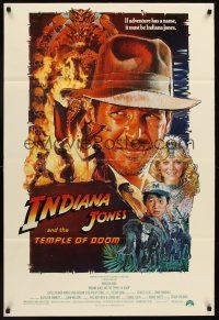 1a493 INDIANA JONES & THE TEMPLE OF DOOM 1sh '84 cool art of Harrison Ford by Drew Struzan!