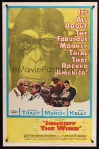 1a497 INHERIT THE WIND style B 1sh '60 Spencer Tracy, Fredric March, Gene Kelly, chimp with book!