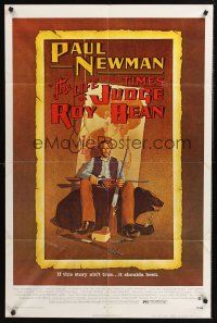 1a560 LIFE & TIMES OF JUDGE ROY BEAN 1sh '72 John Huston, art of Paul Newman by Richard Amsel!