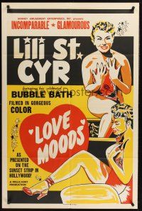 1a578 LOVE MOODS Woolever Press 1sh '52 silkscreen art of incomparable Lili St. Cyr in bubble bath!