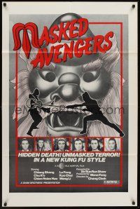 1a602 MASKED AVENGERS 1sh '82 Cheh Chang's Cha Shou, martial arts action in new Kung Fu style!