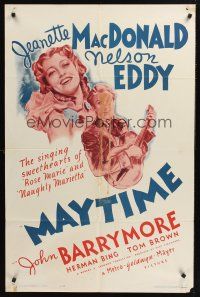 1a607 MAYTIME 1sh R62 close up of singing sweethearts Jeanette MacDonald & Nelson Eddy!