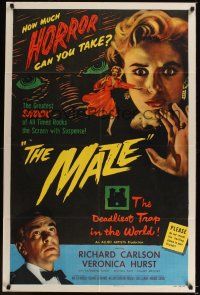 1a608 MAZE 1sh '53 William Cameron Menzies, the greatest shock of all times, cool horror art!