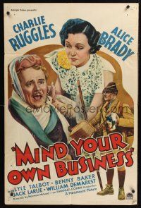 1a621 MIND YOUR OWN BUSINESS style A 1sh '36 art of Boy Scout leader Charlie Ruggles & Alice Brady!