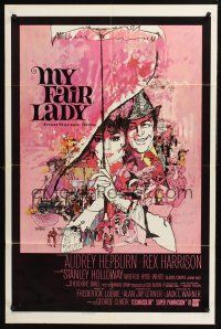 1a639 MY FAIR LADY 1sh '64 classic art of Audrey Hepburn & Rex Harrison by Bob Peak!