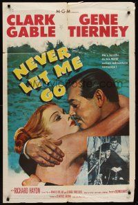1a646 NEVER LET ME GO 1sh '53 romantic close up artwork of Clark Gable & sexy Gene Tierney!