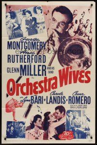 1a676 ORCHESTRA WIVES 1sh R54 great close up of Glenn Miller playing trombone, sexy ladies!