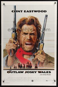 1a679 OUTLAW JOSEY WALES 1sh '76 Clint Eastwood is an army of one, cool double-fisted artwork!