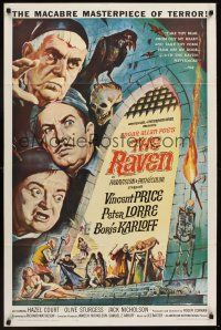 1a729 RAVEN 1sh '63 art of Boris Karloff, Vincent Price & Peter Lorre by Reynold Brown!