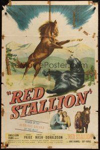 1a733 RED STALLION 1sh '47 cool artwork of wild horse fighting grizzly bear!
