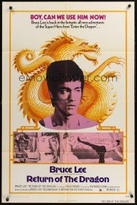 1a739 RETURN OF THE DRAGON 1sh '74 Bruce Lee classic, great image of Lee performing kick!