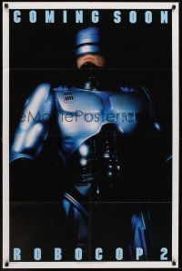 1a749 ROBOCOP 2 DS teaser 1sh '90 super close up of cyborg policeman Peter Weller, sci-fi sequel!