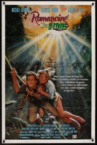 1a753 ROMANCING THE STONE 1sh '84 Robert Zemeckis, art of Michael Douglas & Kathleen Turner!