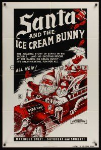 1a761 SANTA & THE ICE CREAM BUNNY 1sh '72 great wacky art of Santa & bunny in fire truck!
