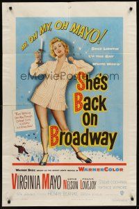 1a785 SHE'S BACK ON BROADWAY 1sh '53 full-length sexy Virginia Mayo in skimpy outfit!