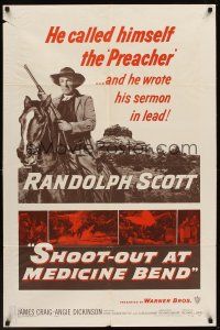 1a788 SHOOT-OUT AT MEDICINE BEND 1sh '57 Preacher Randolph Scott wrote his sermon in lead!