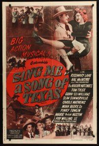 1a798 SING ME A SONG OF TEXAS 1sh R53 musical w/ Rosemary Lane, Tom Tyler & Guinn Big Boy Williams!