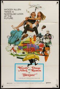 1a809 SLEEPER 1sh '74 Woody Allen, Diane Keaton, wacky futuristic sci-fi comedy art by McGinnis!