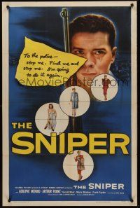 1a815 SNIPER 1sh '52 image of sniper Arthur Franz with gun targeting pretty women!