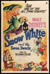 1a816 SNOW WHITE & THE SEVEN DWARFS style A 1sh R51 Walt Disney animated cartoon fantasy classic!