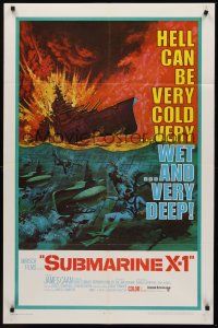 1a847 SUBMARINE X-1 1sh '68 James Caan, cool naval scuba divers & warfare art!