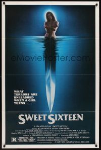 1a857 SWEET SIXTEEN 1sh '82 Bo Hopkins, Susan Strasberg, sexy horror image of knife & nude girl!