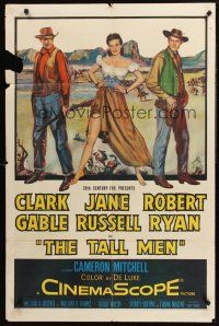 1a868 TALL MEN 1sh '55 full-length art of Clark Gable, sexy Jane Russell showing leg, Robert Ryan!