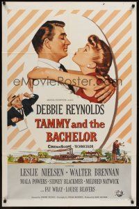 1a869 TAMMY & THE BACHELOR 1sh '57 artwork of Debbie Reynolds seducing Leslie Nielsen!