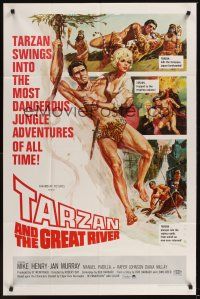 1a871 TARZAN & THE GREAT RIVER 1sh '67 art of Mike Henry in the title role w/sexy Diana Millay!