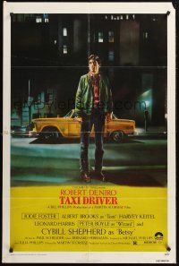 1a875 TAXI DRIVER 1sh '76 classic art of Robert De Niro by cab, directed by Martin Scorsese!