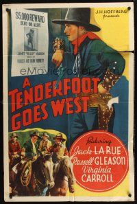 1a885 TENDERFOOT GOES WEST 1sh '36 great art of cowboy Jack La Rue, reward!
