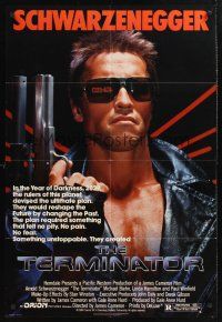 1a886 TERMINATOR 1sh '84 super close up of most classic cyborg Arnold Schwarzenegger with gun!