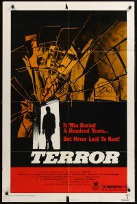 1a888 TERROR 1sh '79 English horror, cool shattered mirror & silhouette in doorway image!