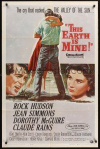 1a899 THIS EARTH IS MINE 1sh '59 artwork of Rock Hudson & pretty Jean Simmons!
