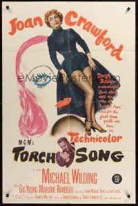 1a917 TORCH SONG 1sh '53 unusual art of tough baby Joan Crawford, a wonderful love story!