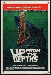 1a939 UP FROM THE DEPTHS 1sh '79 wild horror artwork of giant killer fish by William Stout!