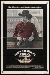 1a941 URBAN COWBOY 1sh '80 great image of John Travolta in cowboy hat with beer!