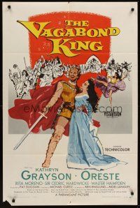 1a942 VAGABOND KING 1sh '56 cool art of pretty Kathryn Grayson & Oreste with sword!