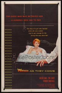 1a979 WICKED AS THEY COME 1sh '56 directed by Ken Hughes, sexy bad girl Arlene Dahl in bed!
