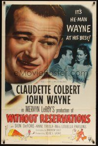 1a989 WITHOUT RESERVATIONS style A 1sh R53 he-man John Wayne at his best, Claudette Colbert!